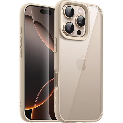 Handyhülle iPhone 16 Pro Stoßfest TPU Transparent Titan Wüstensand (1/5)