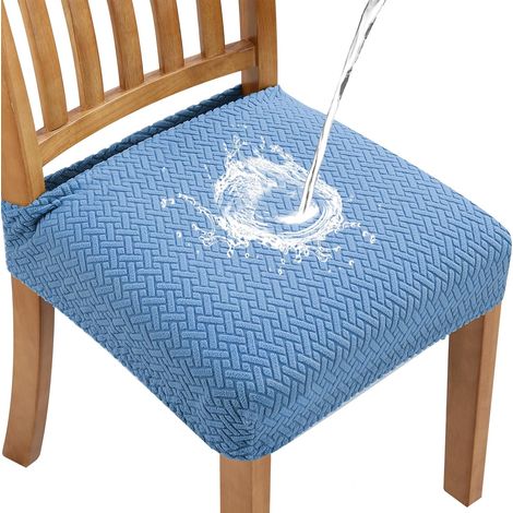 Housse de Chaise Extensible Gaufrée Jacquard Amovibles Lavables pour Salle à Manger Cuisine Bureau Hôtel (4, Bleu Clair) (1/5)