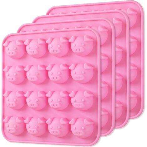 Piggy Chocolate Silicone Mold, 4 Packs 16- Cavity Pig Face Emoticons Piglet Candy Molds for Jelly, Fondant, Hard Candy, Keto Fat Bombs, Resin