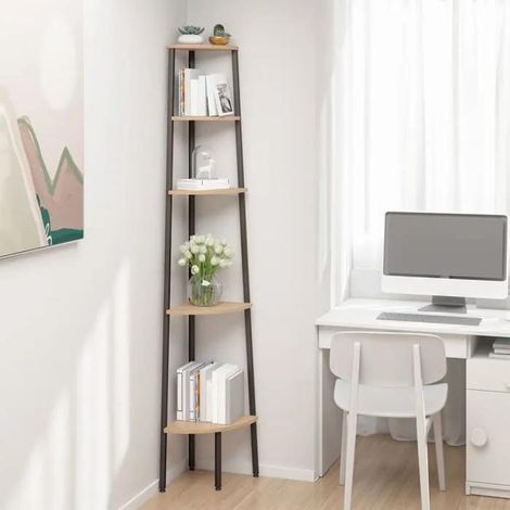 vidaXL 5-Tier Corner Shelf Light Brown and Black 45,5x31,5x180 cm