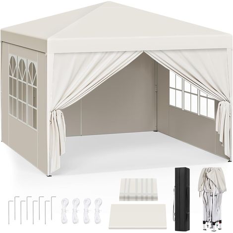 WOLTU Pabellón de Jardín Cenador Plegable Pérgola Cuadrada con Diseño Pop Up Carpa con Cubierta Tela Oxford Hecho de Tubos Metales con Tela 3x3 m Altura Ajustable para Camping y Playa Blanco Beis