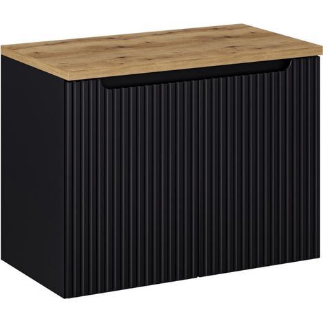 Ensemble Meuble Vasque 2 portes et Plateau L 80 x P 40 x H 59,5 cm - Astral - Noir et effet chêne - Livraison gratuite