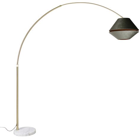 Brass Arc Lamp with White and Double Velvet Shade Green - XXL
