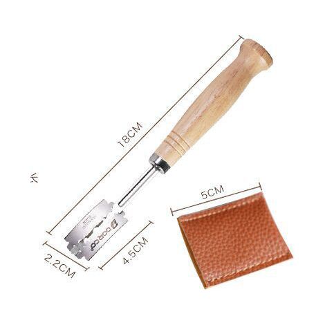 Lame à pain de qualité supérieure avec 4 lames et manche en bois, outil de boulanger pour inciser la pâte, couteau à inciser, pour le pain au levain, étui en cuir inclus (1/5)