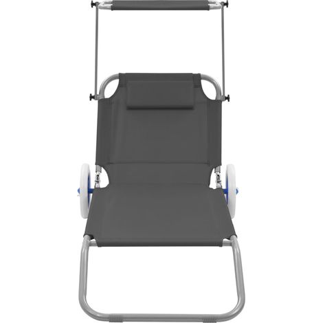 INLIFE Chaise longue pliable avec auvent et roues Acier Gris (1/5)