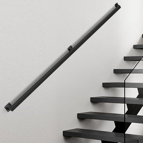 Jiubiaz Barandilla de escalera mural Pasamanos de escalera negro  Revestimiento de barandilla Longitud 180 cm Fabricado en metal Interior Exterior