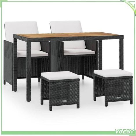 Ensemble à manger d'extérieur 5 pcs - FAFEICY - 42529 - Résine rotin résistante - Dessus acacia huilé - Noir (1/5)