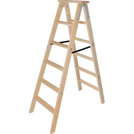 KADAX Holzleiter, Malerleiter, Stehleiter, mit Stahlhaken, 6 Stufen