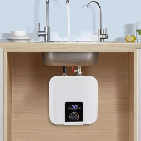 1500W Elektronischer Durchlauferhitzer Küche 0-65°C Warmwasserbereiter 8L Warmwasserspeicher IPX4 Boiler 0.75MPa Untertischboiler Warmwasserboiler mit LED Bildschirm Weiß