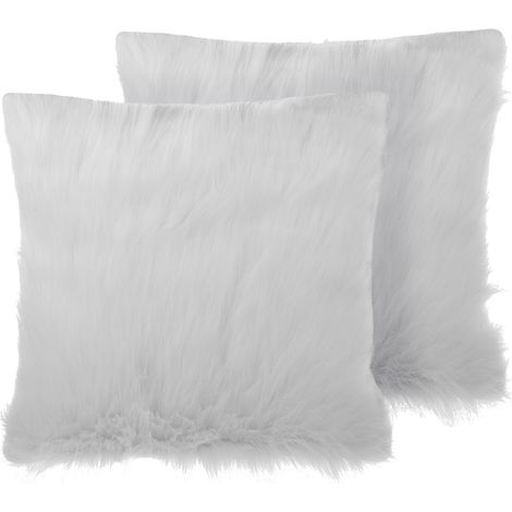Conjunto de cojines decorativos en piel sintética shaggy beige 45 x 45 cm accesorio de casa moderno Daisy