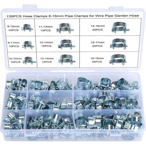 Lot de 135 colliers de serrage pour tuyau de carburant - 8-18 mm - En silicone galvanisé (1/4)