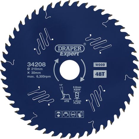 Draper Expert TCT Circular Saw Blade for Wood with PTFE Coating, 210 x 30mm, 48 Teeth (Model 34208) (1/5)