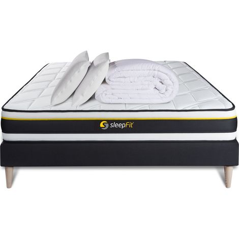 Pack prêt à dormir 140x200 matelas SOFT + sommier kit noir + 2 oreillers mémoire de forme 60x40cm + Couette Percale 240x220 cm