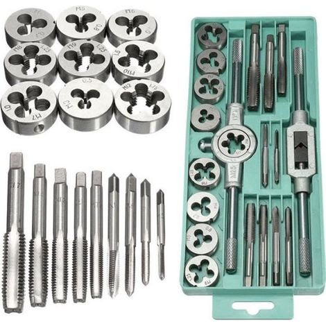 Coffret de taraudage - ZJCHAO - Jeu de tarauds et filières 20pc Set M3 à M12 - Acier doux et aluminium (1/4)