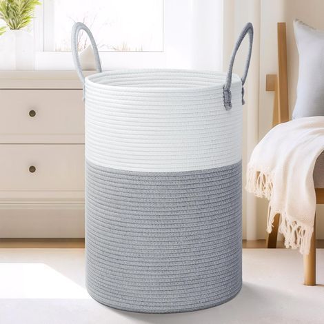 Cesto de ropa de 60 litros de cuerda de algodón trenzada - Almacenamiento decorativo para ropa, juguetes y mantas - Baño, dormitorio, sala de estar (1/5)