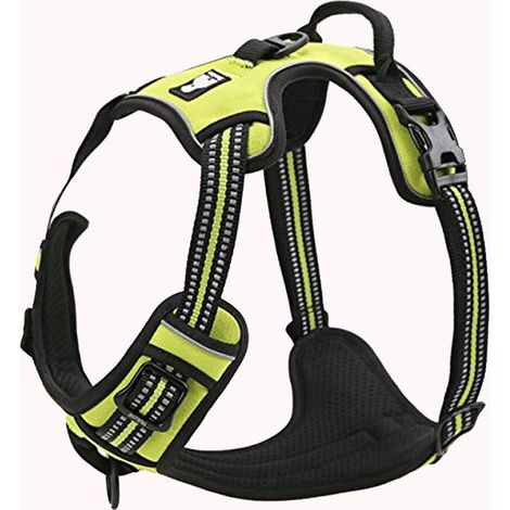 Harnais pour Chien Anti-Traction Réfléchissant, Jaune Fluo, L (1/5)
