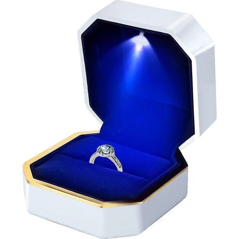 Boîte à bague avec LED, boîte à bague carrée en velours pour mariage, coffret cadeau de bijoux pour demande en mariage, fiançailles, mariage (1/4)