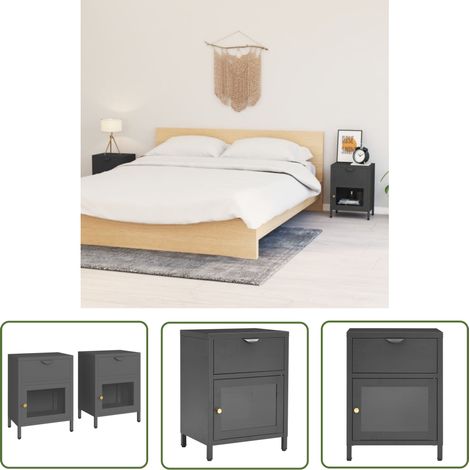 The Living Store Nachttische 2 Stk. Anthrazit 40x30x54,5 cm Stahl und Glas - Nachttisch - Schreibtischlampe - Wohnzimmer Deko - Sideboard - Bettgestell (1/5)