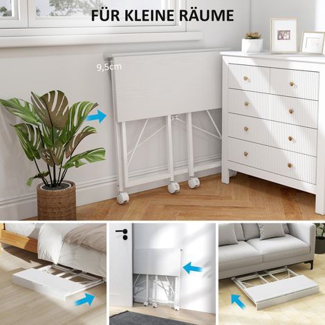 Bureau mobile sur roulettes, table de travail escamotable en métal pour espace bureau/chambre, dimensions 80 x 40 x 75 cm, teinte blanche (1/4)