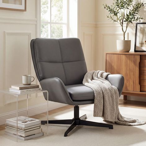 Butaca de Salón Tapizado en PU Sillón Lectura con Asiento Acolchado Reposabrazos Patas Metálicas Gris (1/5)