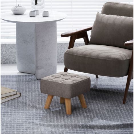 Pouf ottomano 27 x 27 x 26 cm in poliestere grigio con gambe in legno OKMYHOME (1/5)