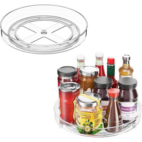 2 - Plateau Tournant - Organisateur Cuisine - Rotation 360° - Rangement Frigo et Placard - Transparent - 25x25cm