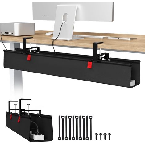 Plateau de gestion des câbles sous le bureau, 91,4 cm, sans perçage, pour la gestion des fils, organiseur de cordons à pince/vis, panier de câbles en tissu imperméable robuste pour bureau et (1/5)