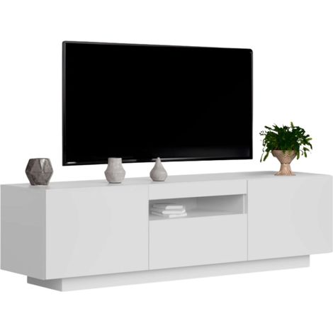 Mueble de TV Sami para Salón Estilo Contemporáneo en Color Blanco con 1 Cajón, 2 Puertas y Hueco Abierto al Centro 150x41.6x37.3 cm