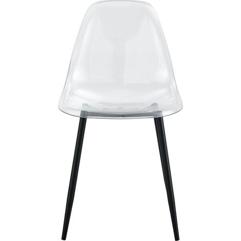 Lot de 4 chaises de salle à manger transparentes en plastique avec pieds en métal noir (1/5)