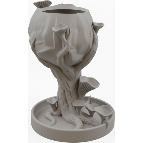 Pot de fleurs décoratif gris en forme de champignon, design moderne (1/3)