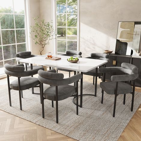 Esszimmerstühle, 6er-Set, 70 x 62 x 84 cm, Dunkelgrau, Samtoptik (1/5)