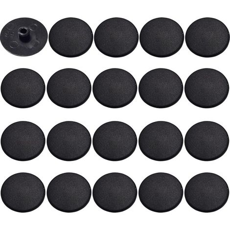 Lot de 20 cache vis plastique noir – Tête plate CHC FHC 15mm – 6 pans creux Allen SW4 – Dimensions: d=4mm, D=17mm, l=3mm (1/4)