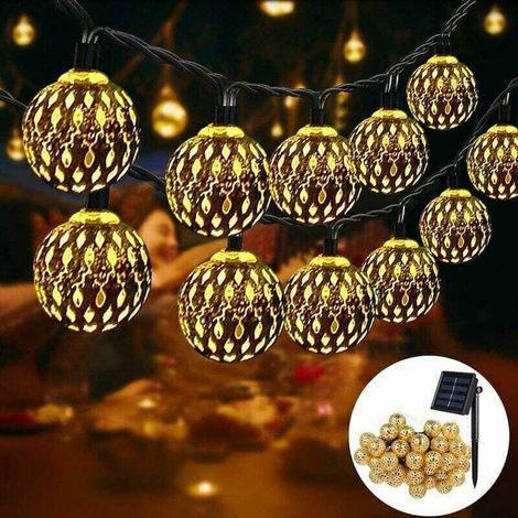 Guirlandes solaires marocaines extérieures : Lot de 2 guirlandes LED de 7M avec 50 ampoules, 8 modes d'éclairage étanches, idéales pour le jardin, la terrasse, la cour, la maison, les fêtes d