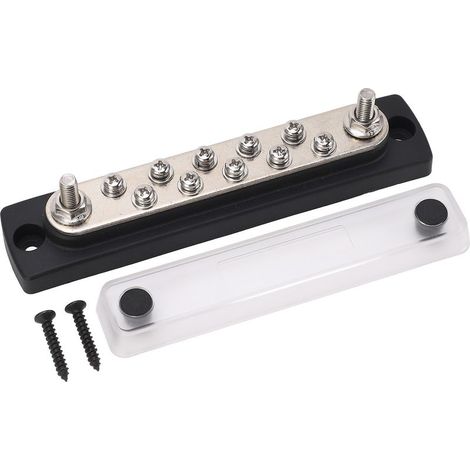 Bloc de Distribution d'énergie à 10 voies, barre omnibus, goujons M6, haute conductivité électrique avec couvercle de protection Transparent pour voiture RV (1/5)