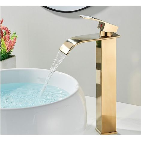Robinet de lavabo or moderne à une poignée - 1 trou, tube 3/8 pouce, cascade (1/5)