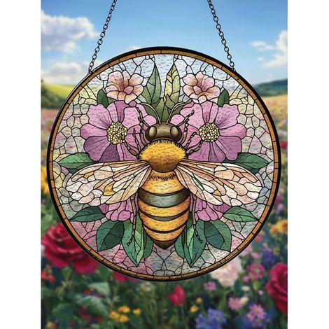Sonnenfänger in Form einer Honigbiene, 20 cm, Buntglasdekoration (1/5)