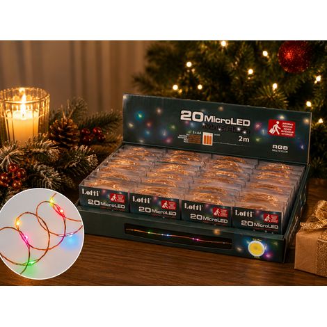 Lotti Catena Natale 20 Micro Led Rgb 2 Mt 3 x AA Scatola Pvc (1/5)