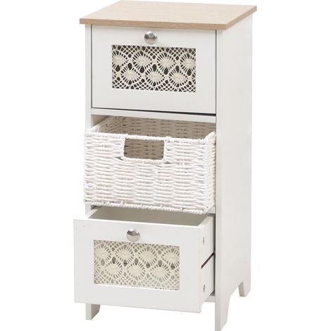 Commode en bois pratique avec trois tiroirs pour rangement optimal 63 x 30 x 30 cm en MDF blanc 040009111