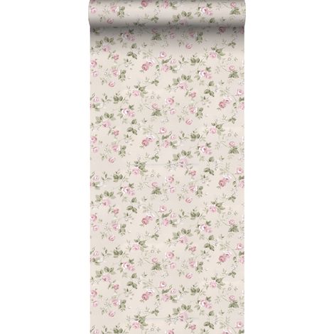 Papier peint à motif fleurs beige et vieux rose – 53 cm x 10 m – Pour chambre, salon, cuisine, salle de bains – Écologique, certifié FSC (1/5)