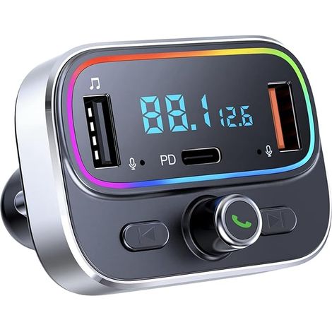 FM-Transmitter mit dualem Bluetooth-Mikrofon, USB-Autoladegerät mit QC 3.0 für alle Smartphones.