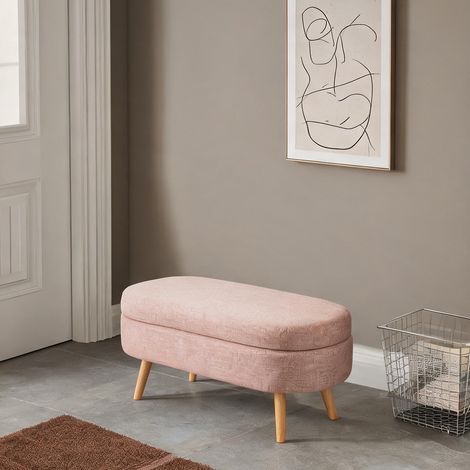 Banc de rangement rembourré 110 cm en chenille rose en velours (1/5)