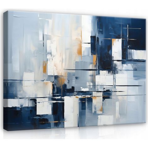 tableau abstrait bleu pour salon chambre coucher sur toile Murale 40x30 (1/3)