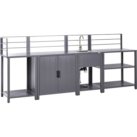 Beliani – Îlot de cuisine d'extérieur 4 pièces en aluminium – Évier et rangements – Résistant aux UV et à l'eau – Dimensions 90x60x125 cm (1/5)