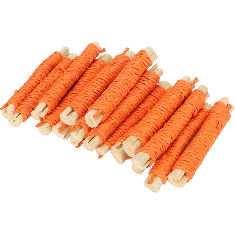 20 bâtonnets de bambou sucrés pour petits animaux (lapins, hamsters, etc.) - Soulagement de l'ennui et du mal à ronger les dents. Bâtonnets molaires tissés, orange. (1/5)