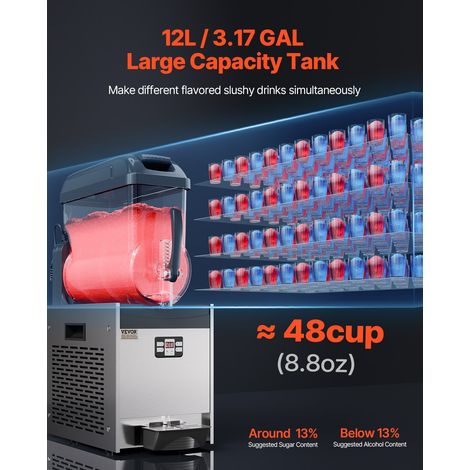Machine à Granité Commerciale 12 L, Machine à Boissons Glacées en Acier Inoxydable de 48 Tasses, Distributeur de Boissons Frappées… (1/5)