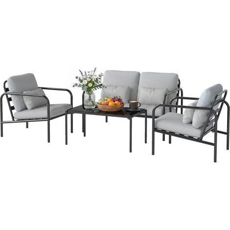 Outsunny Set Salotto da Esterno con Tavolino, 4 Pezzi , Grigio Chiaro