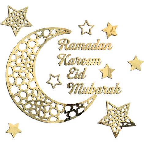 Eid Mubarak Sticker Mural, Stickers Muraux d'Art Musulman Amovibles, Acrylique Eid Mubarak Ramadan Stickers Muraux Chic Miroir Lune Étoile Autocollants Décoratifs pour la Maison Ramadan Kareem Décor (1/5)