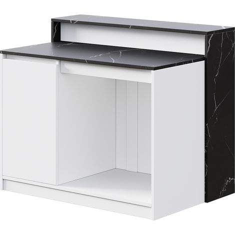 Isla de cocina multifuncional con barra y zona para mascotas 120x80x100 cm blanco negro mármol (1/5)