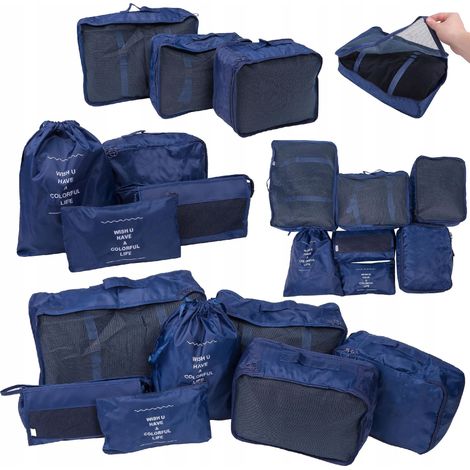 SET MIT 7 REISEORGANIZERN FÜR KOFFERHÜLLEN FÜR KLEIDUNG, UNTERWÄSCHE, SCHUHE