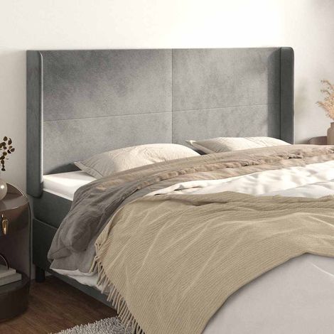 vidaXL Cabecero con orejas de terciopelo gris claro 203x16x118/128 cm (1/5)